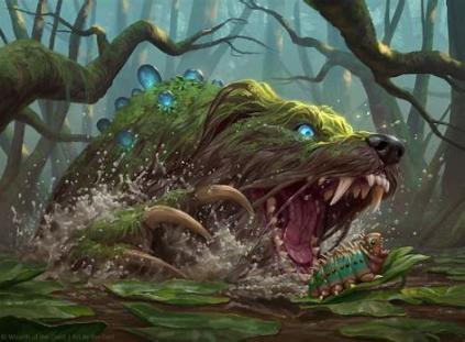 What a bear made of water and plants looks like, surging forth from a woodland swamp.